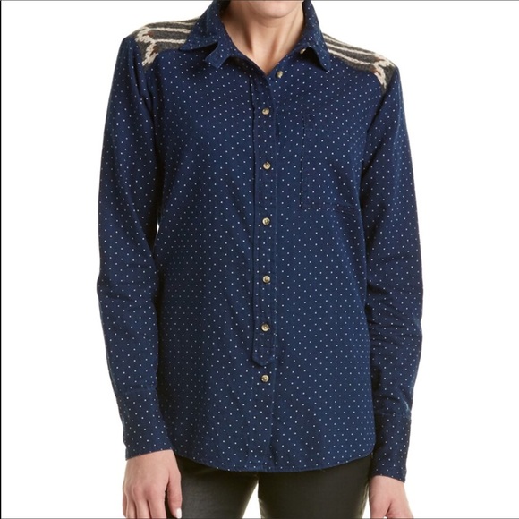 NWT free people "sage" button down w/sweatr detail - Picture 3 of 7